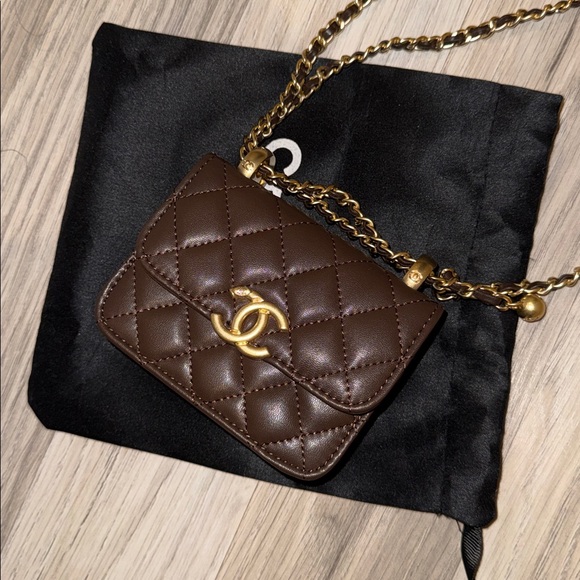 Chanel Dark Brown Quilted Mini Bag with Gold Chain - Picture 14 of 14